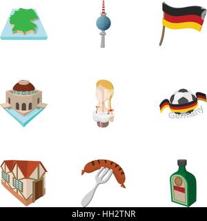 Voyage vers l'Allemagne, l'ensemble des icônes de style cartoon Illustration de Vecteur