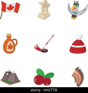 Attractions touristiques du Canada, cartoon style icons set Illustration de Vecteur