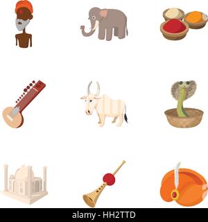 L'Inde, l'ensemble des icônes de style cartoon Illustration de Vecteur