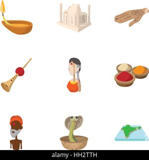 Tourisme en Inde icons set, cartoon style Illustration de Vecteur