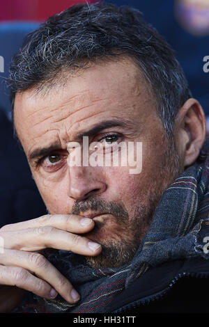 Barcelone, Espagne. 14 Jan, 2017. Luis Enrique coach (FC Barcelone), au cours de la Liga match de football entre le FC Barcelone et l'UD Las Palmas, au Camp Nou à Barcelone, Espagne, le samedi 14 janvier 2017. Foto : S.Lau | Verwendung weltweit Credit : dpa/Alamy Live News Banque D'Images