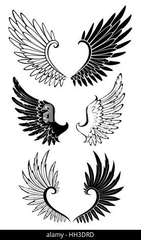 Artistiquement peints en noir et blanc des ailes pour tatouage. Illustration de Vecteur
