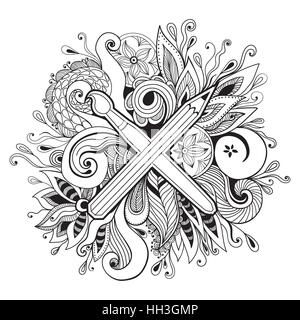 Noir et blanc Vector hand drawn abstract mandala de la créativité. L'ensemble crayon pinceau isolé sur blanc. Zentangle ou adulte coloriage Illustration de Vecteur