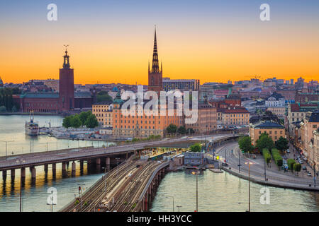 Stockholm. Cityscape image de Stockholm, Suède pendant le coucher du soleil. Banque D'Images