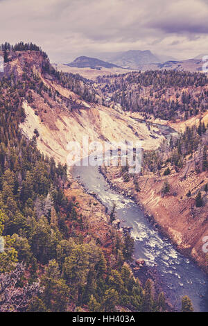 Tons Vintage canyon dans le Parc National de Yellowstone sur jour de pluie, Wyoming, USA. Banque D'Images