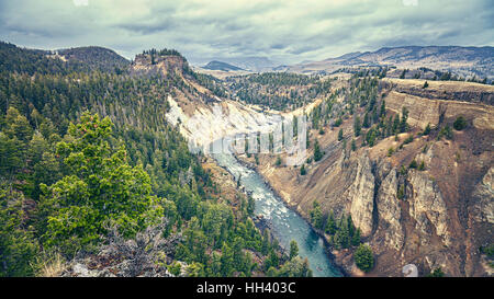 Les tons de couleur canyon dans le Parc National de Yellowstone sur jour de pluie, Wyoming, USA. Banque D'Images