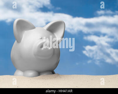 White Piggy Bank in Desert Banque D'Images