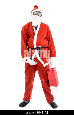 African American Gangster Gangster noir voleur criminel Santa en costume rouge costume est la tenue d'un sac actuel. Banque D'Images