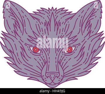 Style ligne mono tête fox illustration d'un point de vue de l'avant ensemble isolées sur fond blanc. Illustration de Vecteur
