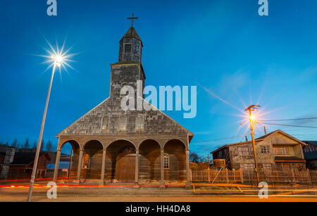 Grande île de Chiloé. Les lacs, Chili. Achao. Églises de chiloe Banque D'Images