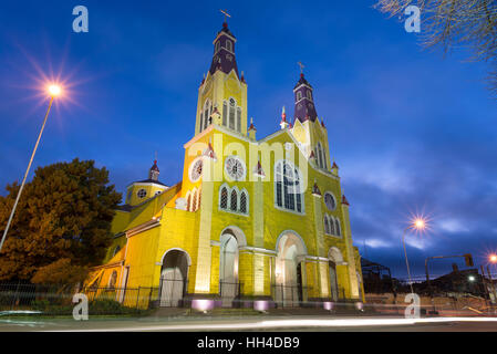 Grande île de Chiloé. Les lacs, au Chili. L'église de Castro Banque D'Images