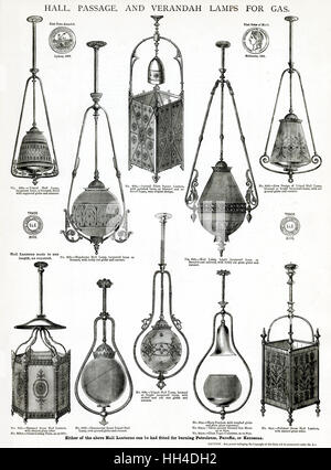 Lampes de hall, de passage et de véranda pour l'éclairage au gaz 1881 Banque D'Images