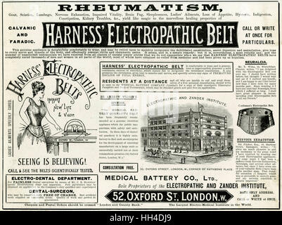 Publicité pour harnais Electropathic Belt 1892 Banque D'Images