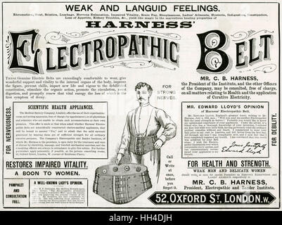 Publicité pour la ceinture de batterie Electropathique 1892 Banque D'Images
