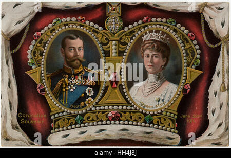 Carte postale souvenir du couronnement - Roi George V et Reine Mary Banque D'Images