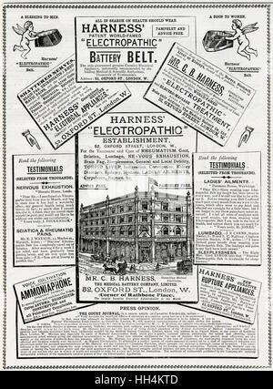 Publicité pour les ceintures corset Electropathic Harness 1888 Banque D'Images