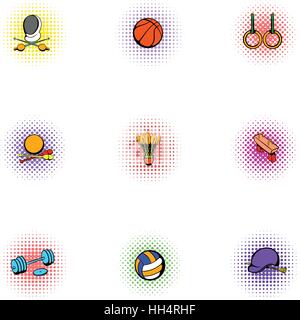 Stuff Sports icons set, un style pop-art Illustration de Vecteur