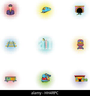 Chemin de fer icons set, un style pop-art Illustration de Vecteur