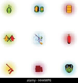 Club Paintball icons set, un style pop-art Illustration de Vecteur