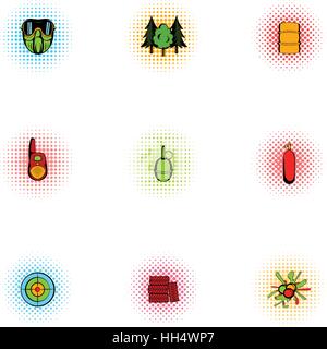 Paintball tir icons set, un style pop-art Illustration de Vecteur