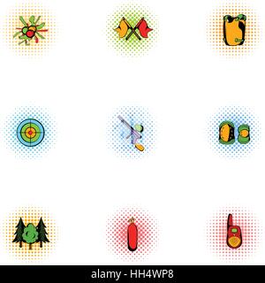 Paintball compétition icons set, un style pop-art Illustration de Vecteur