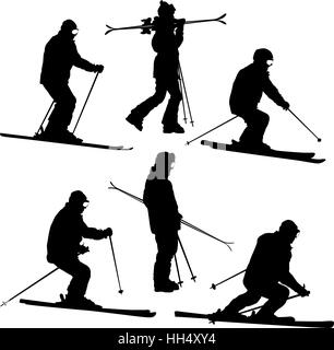 Régler la vitesse des skieurs de montagne vers le bas de la pente. Le sport vecteur silhouette Illustration de Vecteur