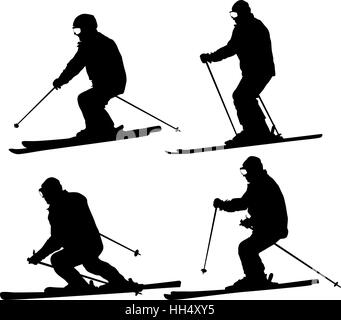 Régler la vitesse des skieurs de montagne vers le bas de la pente. Le sport vecteur silhouette Illustration de Vecteur