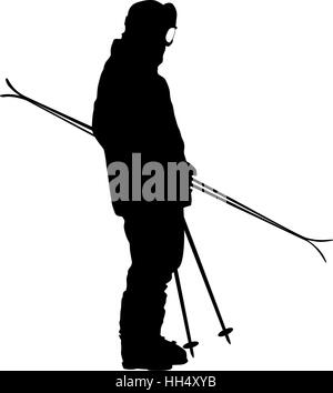 Excès de skieur de montagne vers le bas de la pente. Le sport vecteur silhouette Illustration de Vecteur