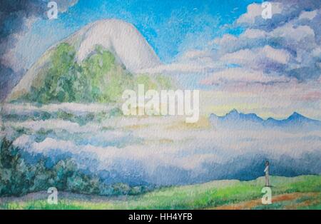 Paysage rural avec des montagnes. Illustration de Vecteur