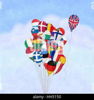 Pavillon d'montrant Brexit,uk de quitter l'UE, de la dislocation de l'UE l'UE,laisser,drapeaux de l'UE, uk flag laissant drapeaux de l'UE, concept,illustration, Banque D'Images