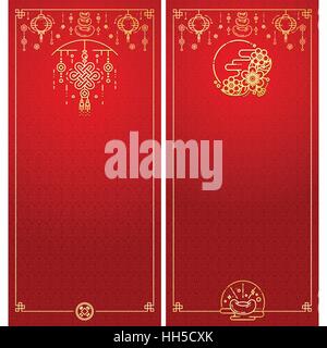 Vector Illustration de carte de Vœux du Nouvel An chinois. Style linéaire moderne. Illustration de Vecteur