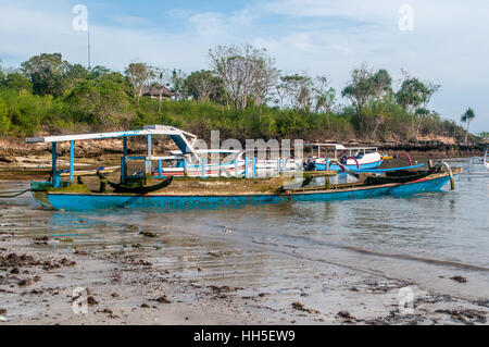 Les bateaux de plongée et traditionnelles, champignons, Lembongan, Bali, Indonésie Banque D'Images