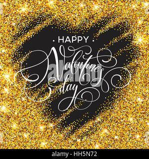 Happy valentines day love carte postale avec des bas blancs en forme de coeur style poly golden glitter. Vector illustration Illustration de Vecteur