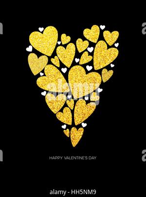 Happy valentines day love carte postale avec des bas blancs en forme de coeur style poly golden glitter. Vector illustration Illustration de Vecteur