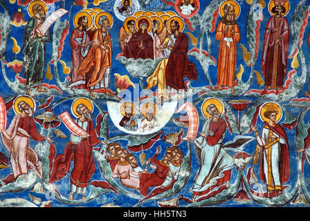 Le monastère Moldovița (Roumain : Mânăstirea Moldovița) est un monastère orthodoxe roumain situé dans la commune de Vatra Moldoviței, Suceava comté, la Moldavie, la Bucovine, Roumanie. Le monastère de Moldovița a été construite en 1532 par Petru Rareș, qui était Stefan le Grand (en roumain Ștefan cel Mare) fils illégitime. Elle a été fondée comme une barrière de protection contre les conquérants Ottomans musulmans de l'Est. Ce monastère, construit par voïvode Petru Rareș, est l'un des huit monastères dans le Nord de la Moldavie avec des fresques peintes sur les murs extérieurs. Banque D'Images