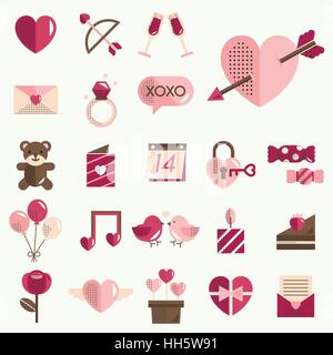 Bonne Saint Valentin février Vector Icon Set Illustration de Vecteur