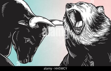 Bull et Bear Market Investment Business Icon Concept Illustration de Vecteur