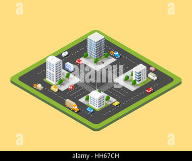 Le carrefour de 3D la grande ville avec des passages pour piétons et des feux de circulation Banque D'Images