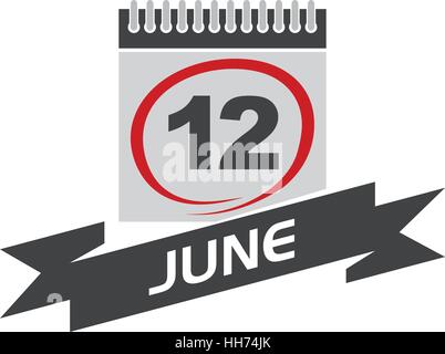12 juin Calendrier avec ruban Illustration de Vecteur