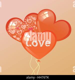 Trois ballons d'air. sous la forme de coeur. Saint Valentine s Day. isolé sur fond rose. illustration. utiliser le smart phone, site web, décoration, de Illustration de Vecteur