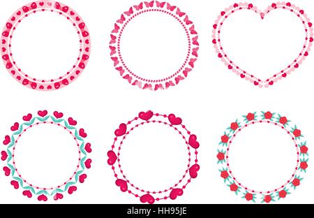 Valentines Day frame set. Ronde mignonne frontière avec l'espace pour le texte. Isolé sur fond blanc. Vector illustration. Illustration de Vecteur