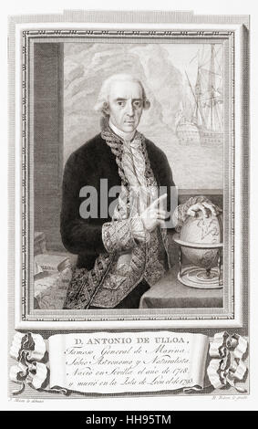 Antonio de Ulloa y de la Torre-Giral, 1716 - 1795. L'Espagnol général de la marine, explorateur, scientifique, auteur, astronome, administrateur colonial et le premier gouverneur espagnol de la Louisiane. Après une gravure dans Retratos de Los Españoles Ilustres, publié à Madrid, 1791 Banque D'Images