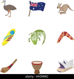 Pays Australie icons set, cartoon style Illustration de Vecteur