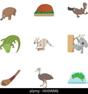 Attractions touristiques de l'Australie, cartoon style icons set Illustration de Vecteur