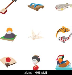 Le Japon, l'ensemble des icônes de style cartoon Illustration de Vecteur