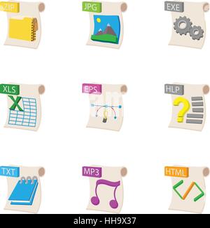 Types de fichiers icons set, cartoon style Illustration de Vecteur