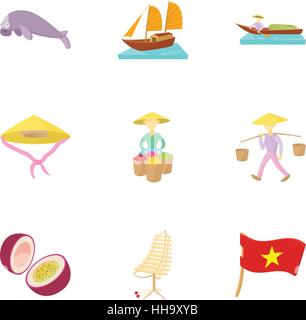 Maison de vacances au Vietnam, cartoon style icons set Illustration de Vecteur