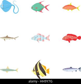 Poissons tropicaux icons set, cartoon style Illustration de Vecteur