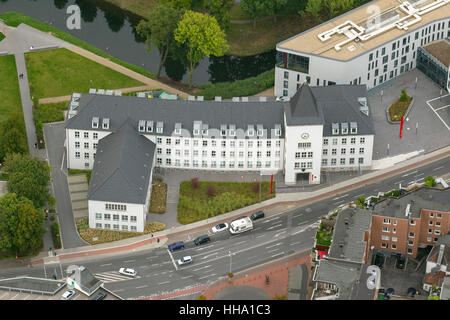 Nouvelle et Ancienne mairie, Moers, Ruhr, Bas-rhin, Rhénanie du Nord-Westphalie, Allemagne, Europe, vue aérienne, les oiseaux-lunettes de vue, Banque D'Images