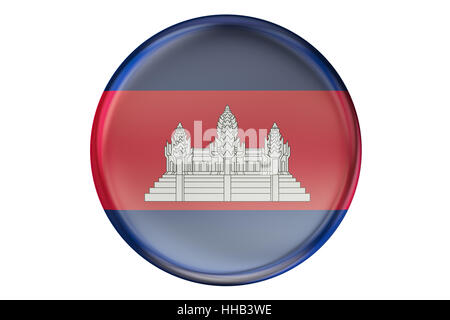 Badge avec le drapeau du Cambodge, 3D Rendering isolé sur fond blanc Banque D'Images